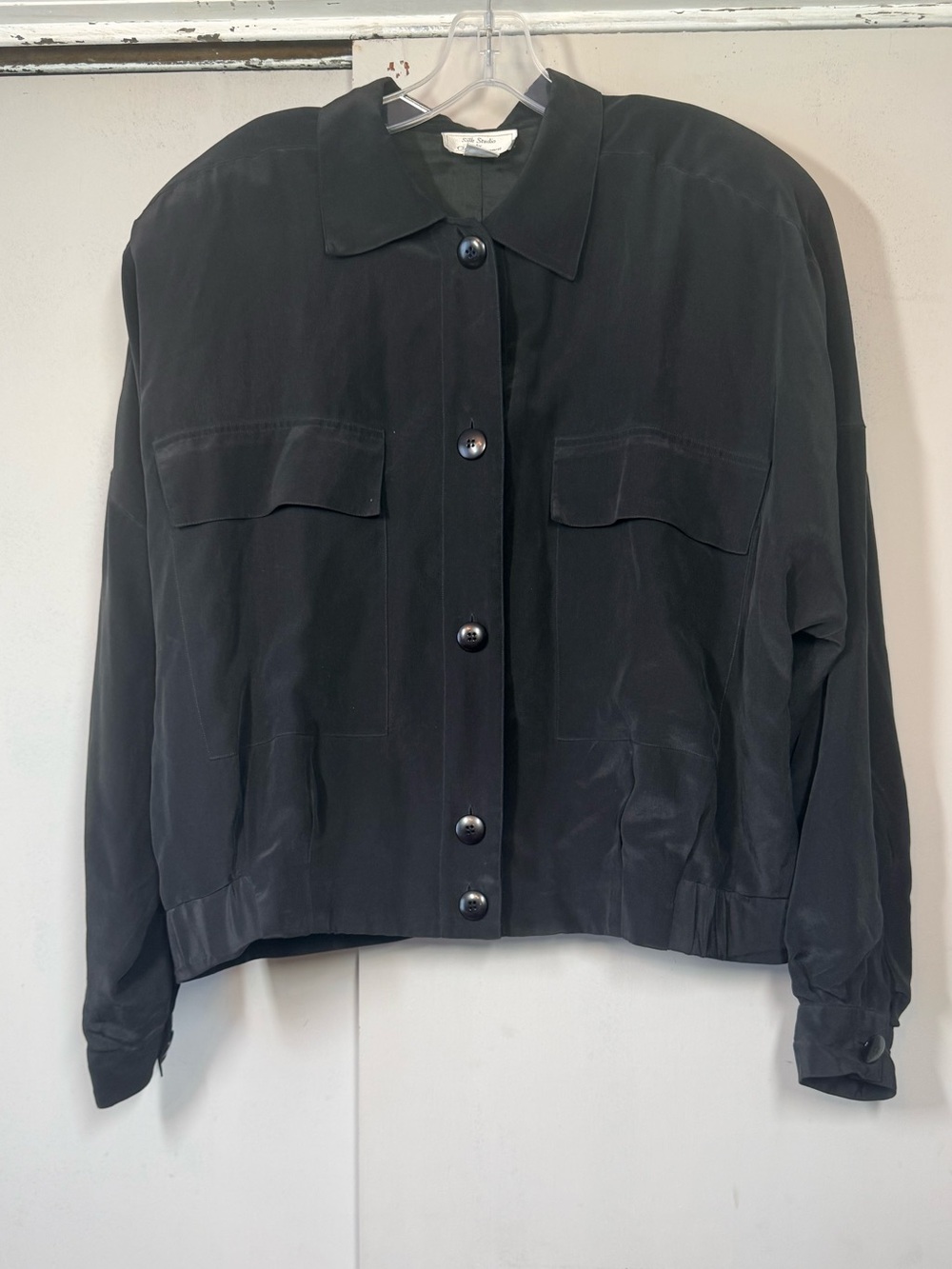 Black Women's 100%silk Button-Front light spring /sumner Jacket